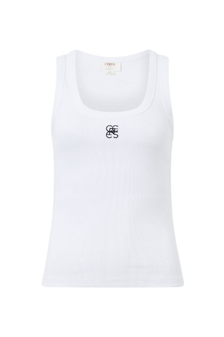 Ceres Life - Contour Rib Scoop Tank - White/ Black Monogram