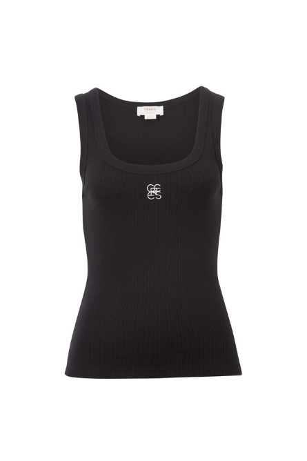 Ceres Life - Contour Rib Scoop Tank - Black/ White Monogram