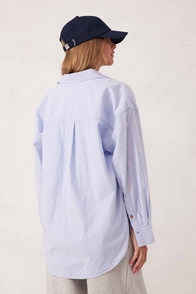 Ceres Life - Oversized Shirt - White Heritage Blue Stripe