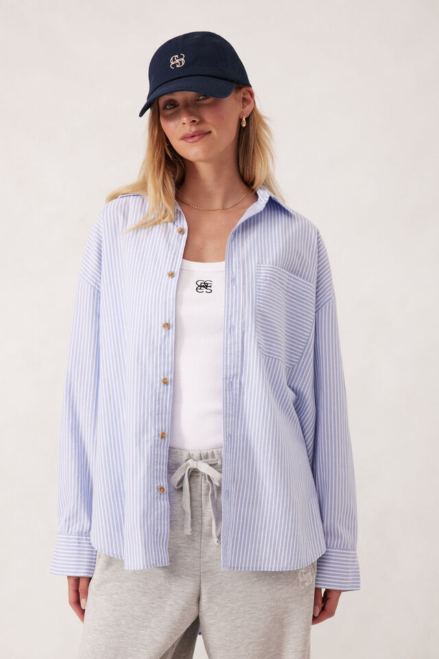 Ceres Life - Oversized Shirt - White Heritage Blue Stripe