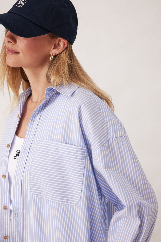 Ceres Life - Oversized Shirt - White Heritage Blue Stripe