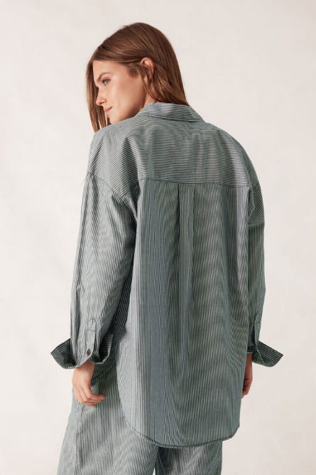 Ceres Life - Peta Oversized Shirt - Green White Narrow Stripe