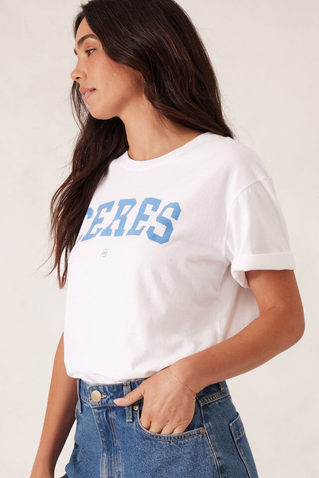 Ceres Life - Slouchy Split Hem Tee - White/Ceres Varisty Pool Blue