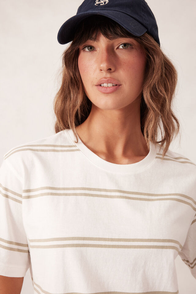 Ceres Life - Slouchy Split Hem Tee - Vanilla/Matcha Double Stripe