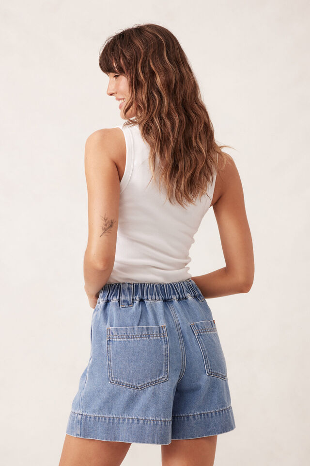 Ceres Life - Pleat Front Short - Mid Blue Wash