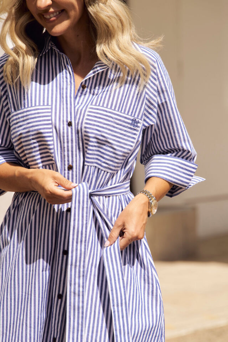 Ceres Life - Jacqui Felgate Classic Shirt Dress - Classic Blue White Stripe