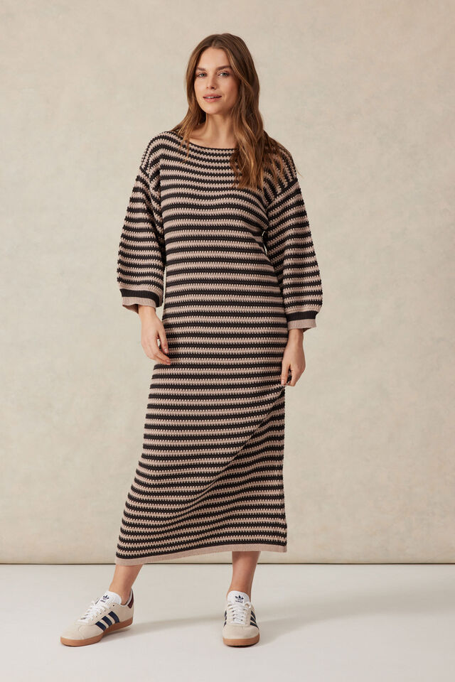 Ceres Life - Summer Slouchy Knit Dress - String/Phantom Stripe