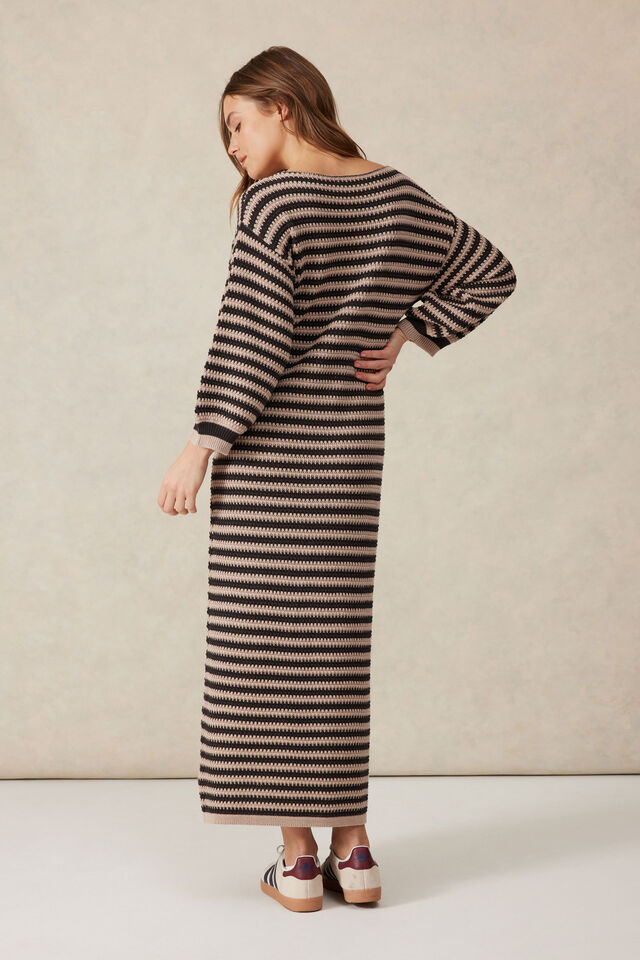 Ceres Life - Summer Slouchy Knit Dress - String/Phantom Stripe