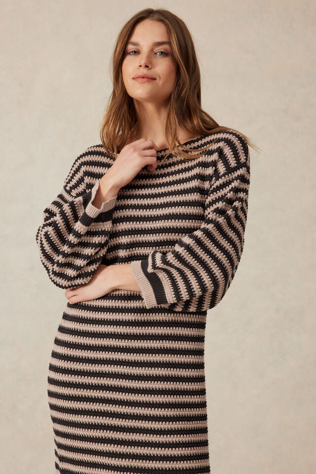 Ceres Life - Summer Slouchy Knit Dress - String/Phantom Stripe