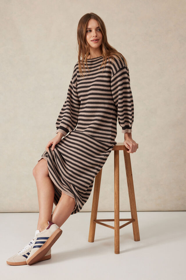 Ceres Life - Summer Slouchy Knit Dress - String/Phantom Stripe