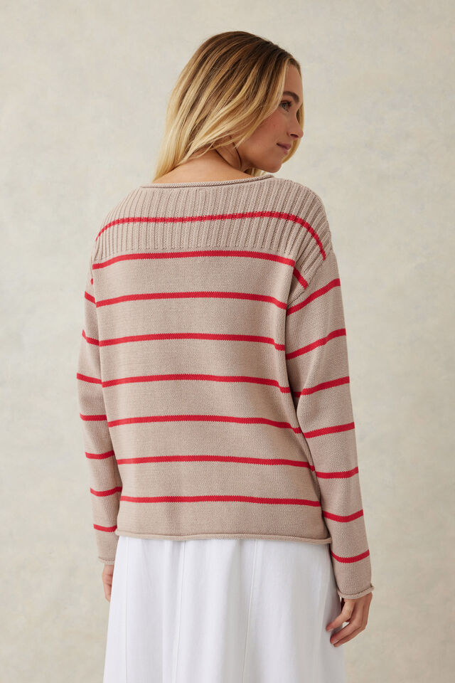 Ceres Life - Ladder Stitch Knit - String/Heritage Red Stripe