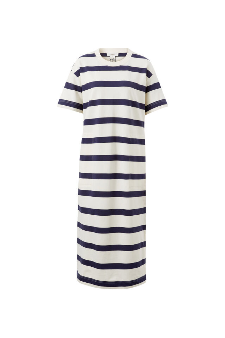 Ceres Life - Midi Terry Dress - White Navy Bold Stripe