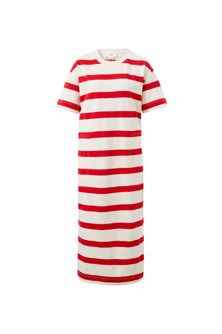 Ceres Life - Midi Terry Dress - White Red Bold Stripe