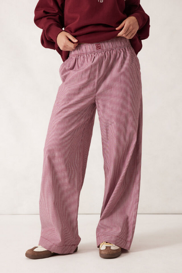 Ceres Life - The Lounge Pant - Burgundy White Narrow Stripe