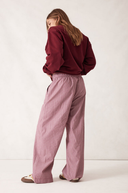 Ceres Life - The Lounge Pant - Burgundy White Narrow Stripe