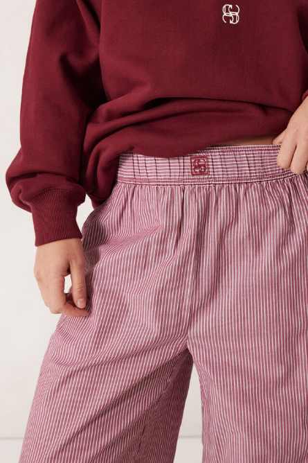 Ceres Life - The Lounge Pant - Burgundy White Narrow Stripe