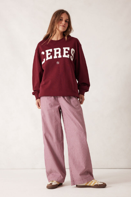 Ceres Life - The Lounge Pant - Burgundy White Narrow Stripe