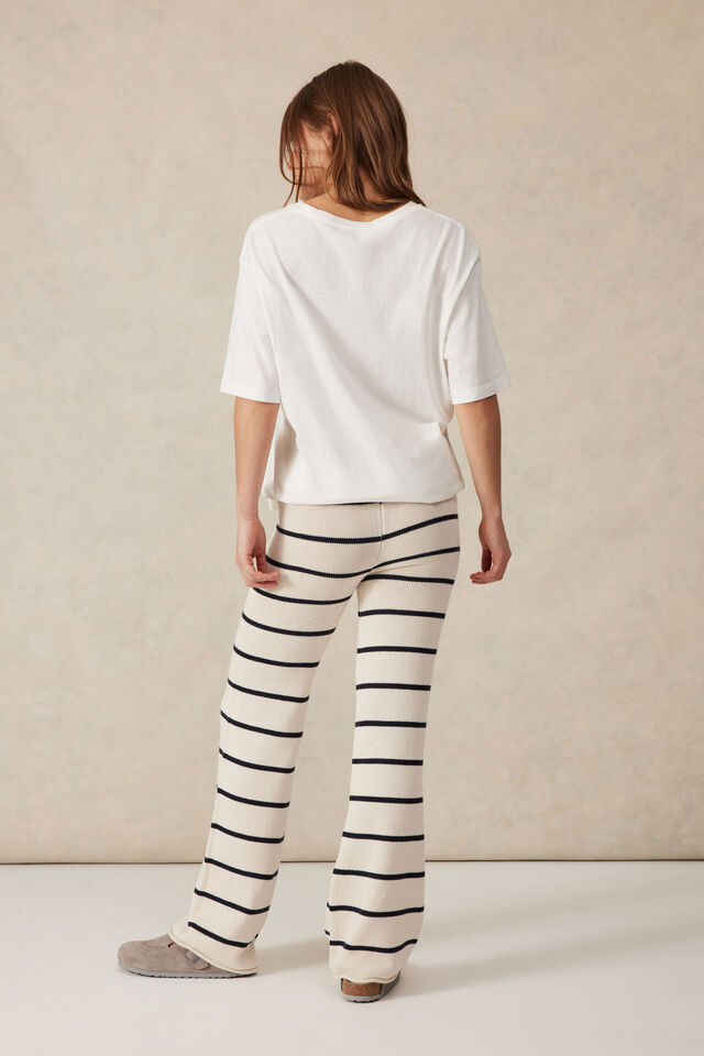 Ceres Life - Bootleg Knit Pant - Ecru/Navy Stripe