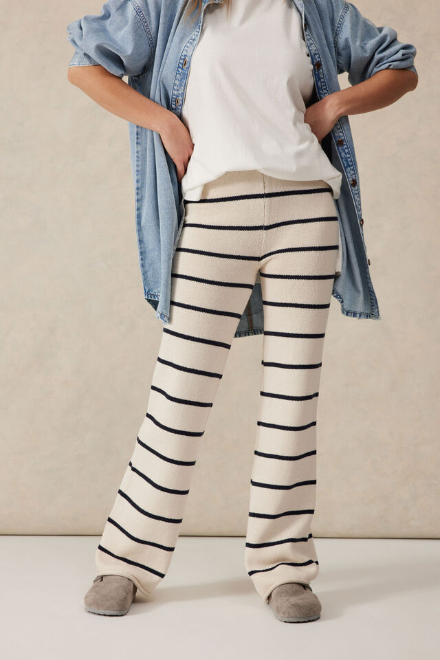 Ceres Life - Bootleg Knit Pant - Ecru/Navy Stripe