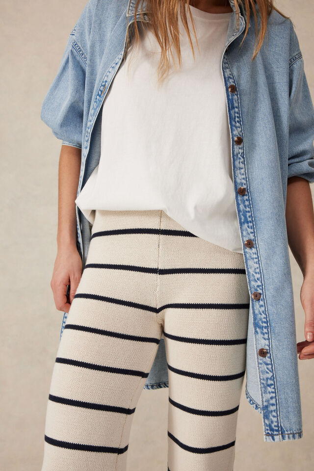 Ceres Life - Bootleg Knit Pant - Ecru/Navy Stripe