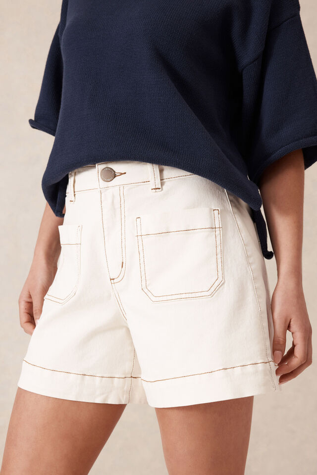 Ceres Life - Denim Patch Pocket Short - Eggshell