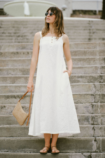 Ceres Life - Folk Midi Dress - White