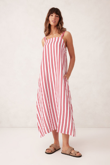 Ceres Life - Double-cloth Poolside Dress - Heritage Red Double Stripe