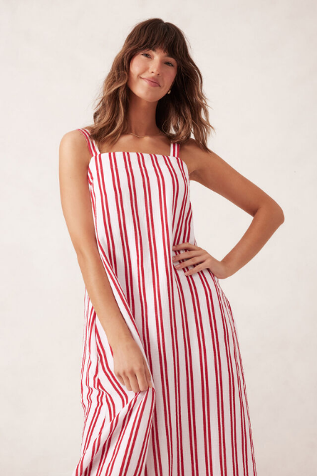 Ceres Life - Double-cloth Poolside Dress - Heritage Red Double Stripe