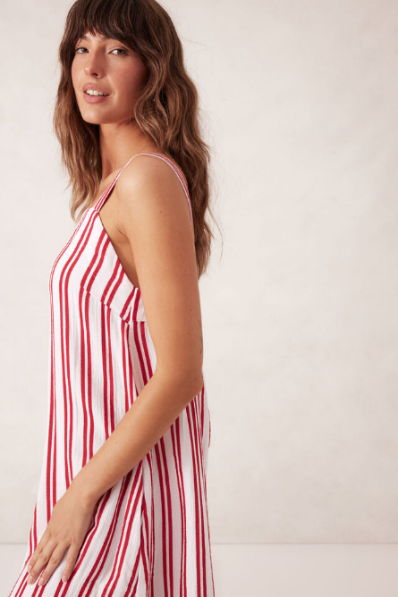 Ceres Life - Double-cloth Poolside Dress - Heritage Red Double Stripe