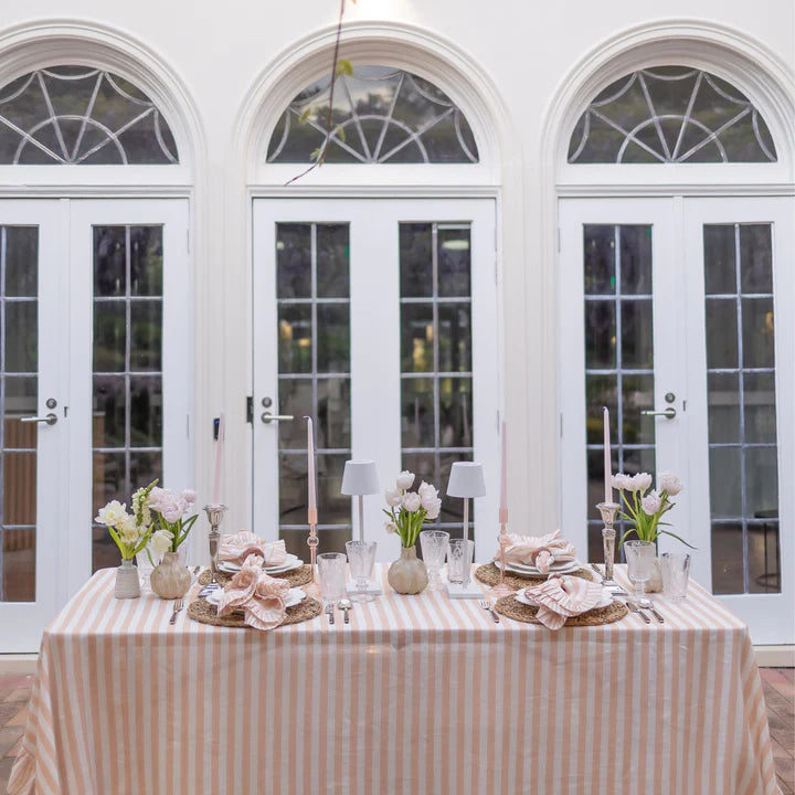 Luxe & Beau - BLUSH STRIPE RUFFLE LINEN TABLE CLOTH