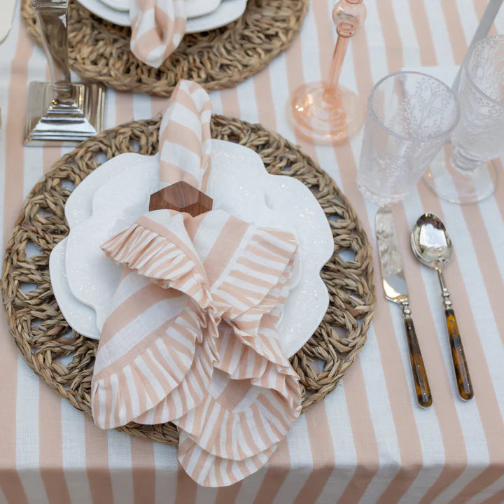 Luxe & Beau - BLUSH STRIPE RUFFLE LINEN TABLE CLOTH