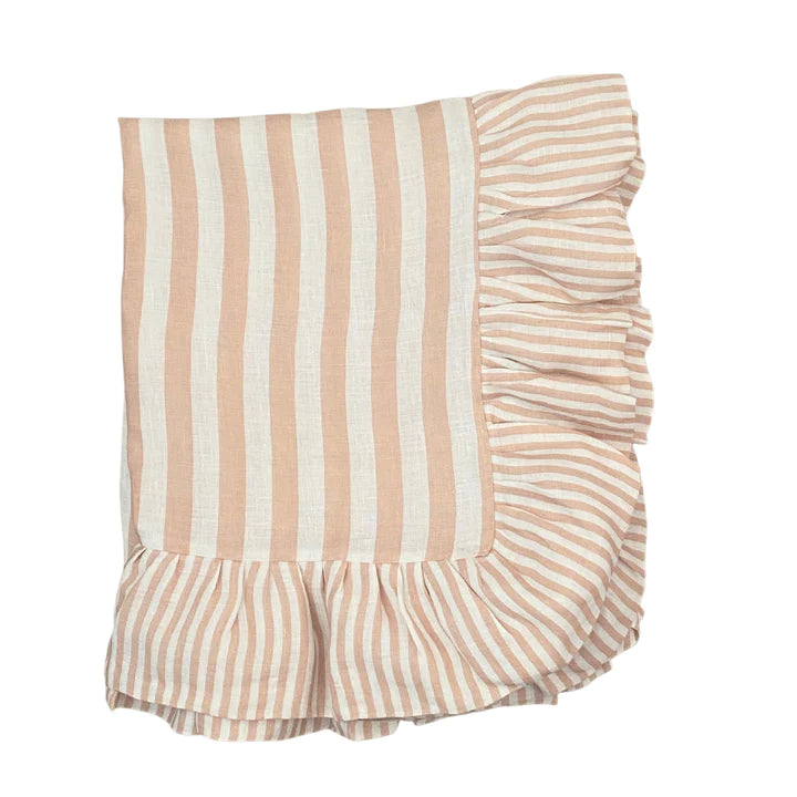 Luxe & Beau - BLUSH STRIPE RUFFLE LINEN TABLE CLOTH