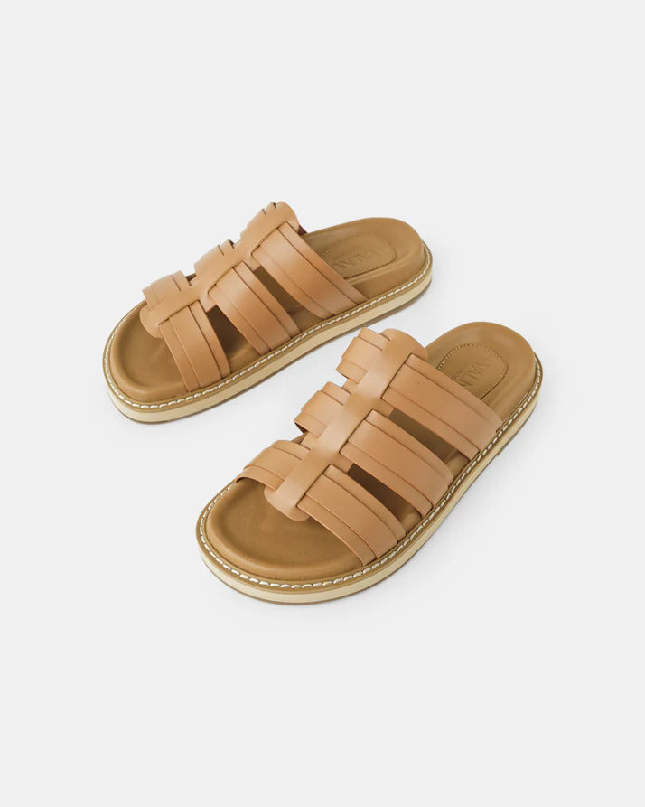 Walnut - Olena Leather Slide - Mocha