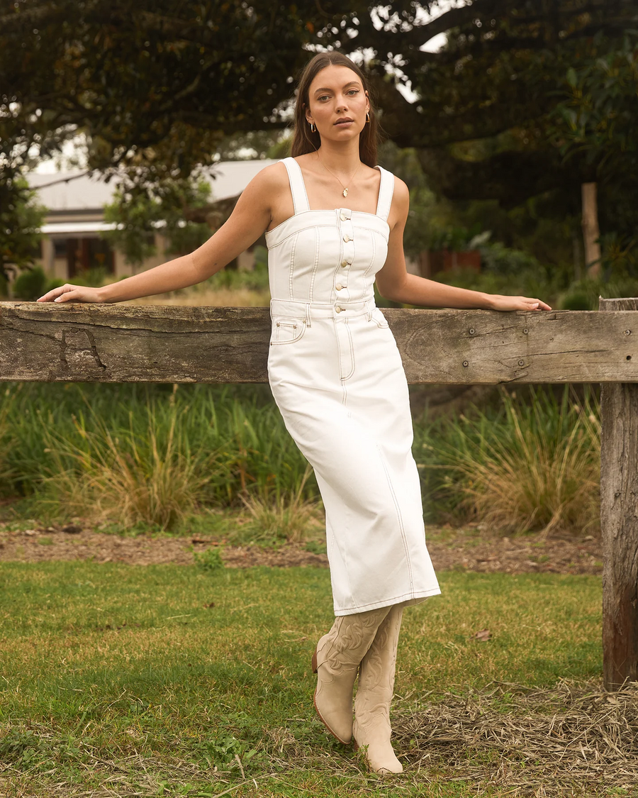 All About Eve - Coco Denim Midi Dress - Vintage White