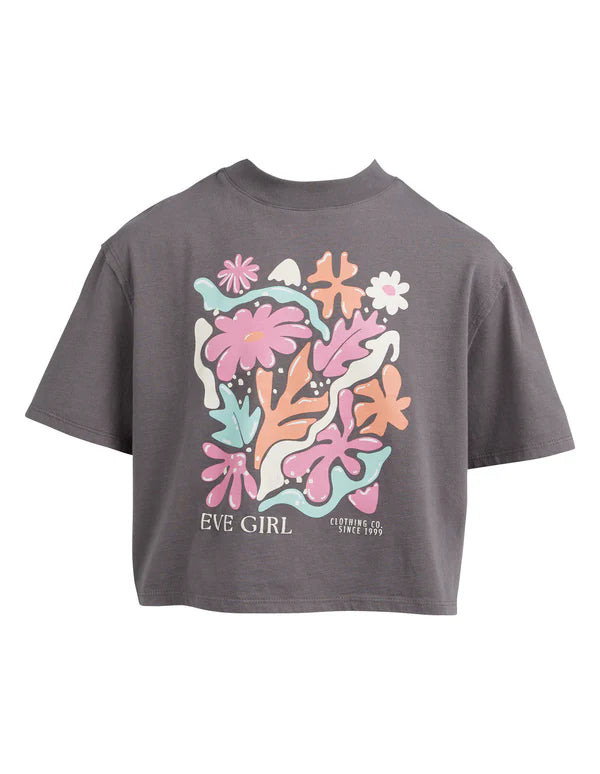 Eve Girl - Coral Garden Tee - Charcoal - Kids Size 8-14