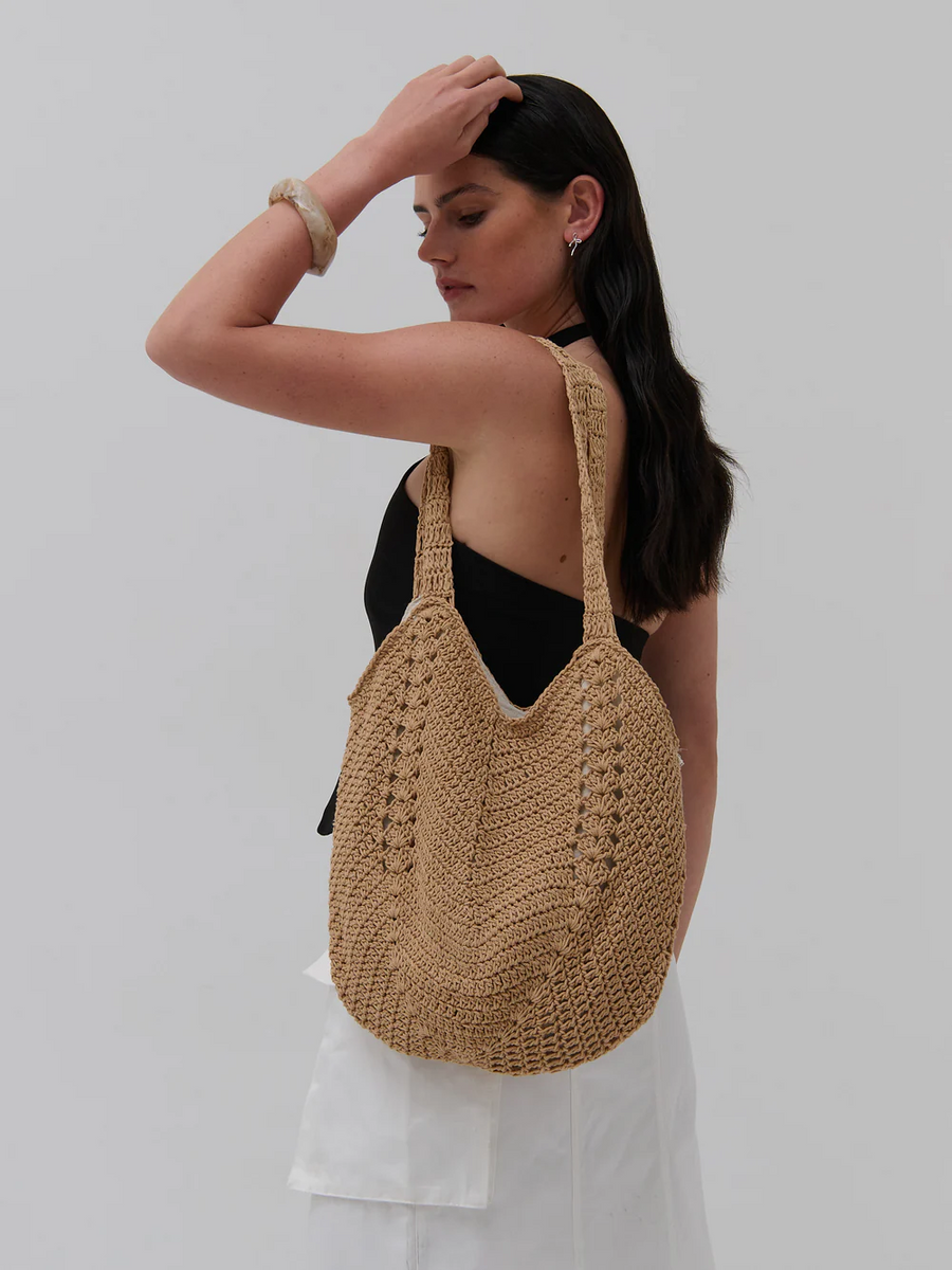 Angels Whisper - Knitted Crochet Tote Bag - Tan