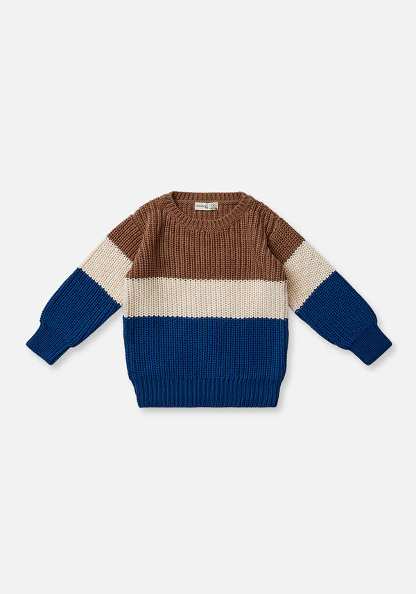 Miann & Co - Tri-Tone Chunky Knit Jumper - Baby & Kids - Moon Blue