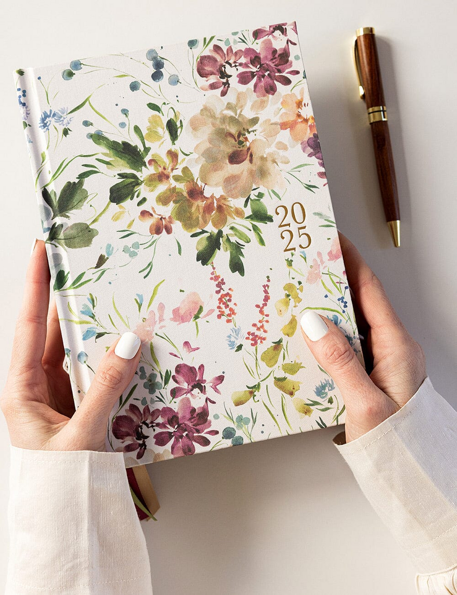 Bespoke Letterpress - 2025 Desktop Liner Bound Planner - Spring Blooms