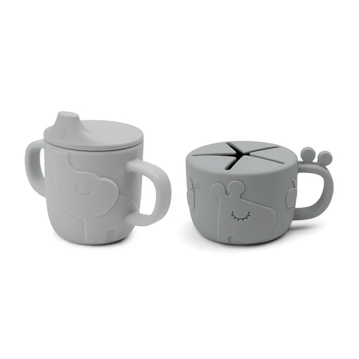 Done By Deer - Peekaboo Spout/Snack Cup Set - Deer friends - grey