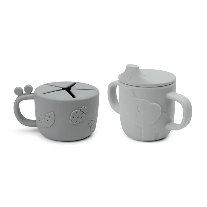 Done By Deer - Peekaboo Spout/Snack Cup Set - Deer friends - grey