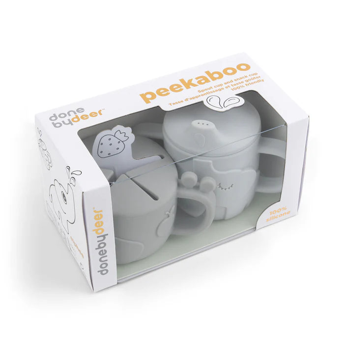 Done By Deer - Peekaboo Spout/Snack Cup Set - Deer friends - grey