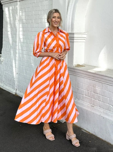 Leoni - BIANCA DRESS - ORANGE STRIPE