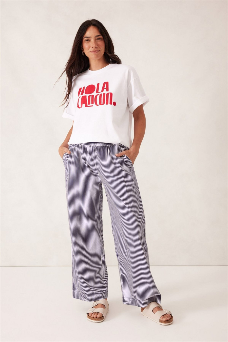 Ceres Life - The Lounge Pant - College Blue White Narrow Stripe