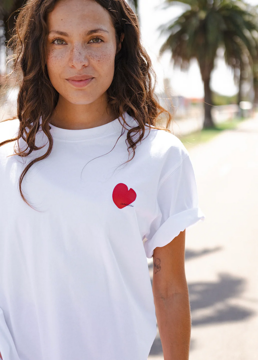 Cartel & Willow - Mini Heart Tee - White/ Deep Red